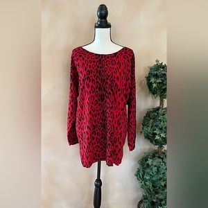INC International Concepts Red & Black Leopard Print Boat Neck Sweater XXL